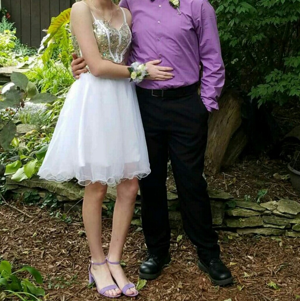 Gold+White TwoPeice Homecoming Dress